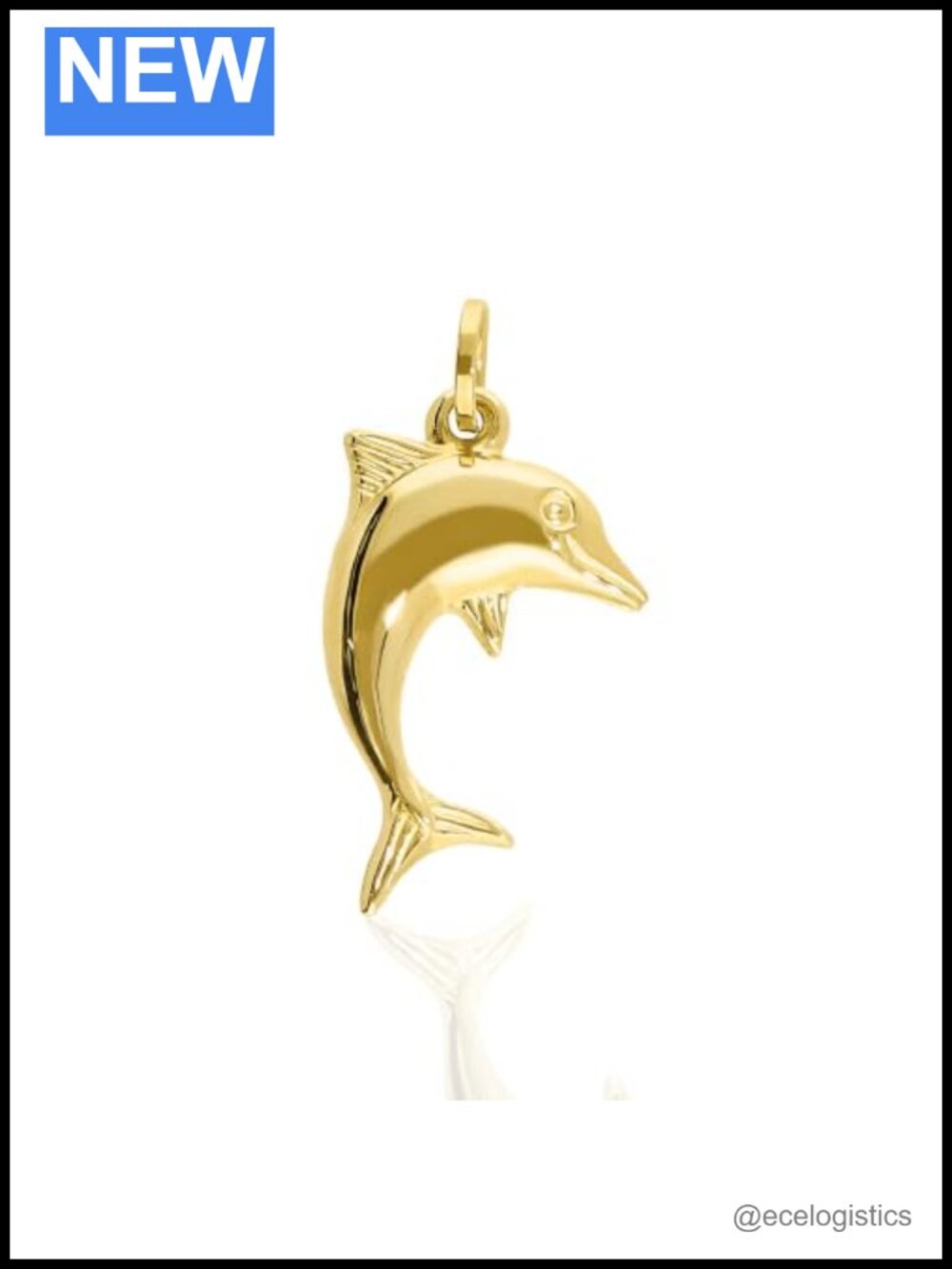 14K Solid Italian Gold Dolphin Charm Pendant for Necklace